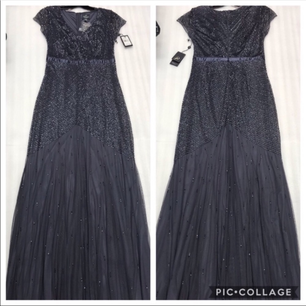 Adrianna Papell charcoal beaded cap sleeve dress - Picture 5 of 8